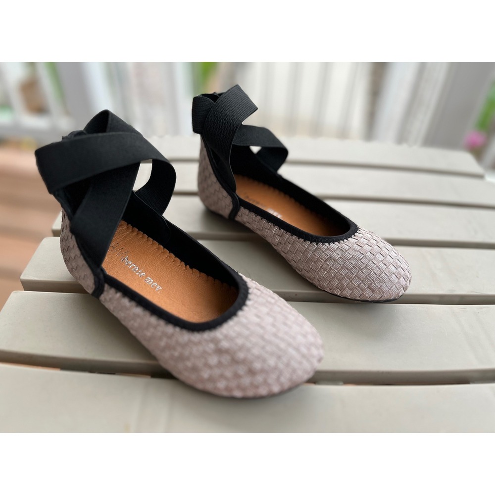 Bernie Mev BM Kids Monica Nude Metallic Woven Ankle Strap Flats Size EU 30/US 12